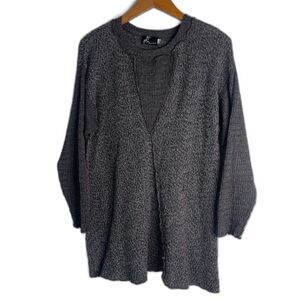 Fenini Gray Lagenlook Long Sleeve Vintage Two Tone Made in USA Top MD